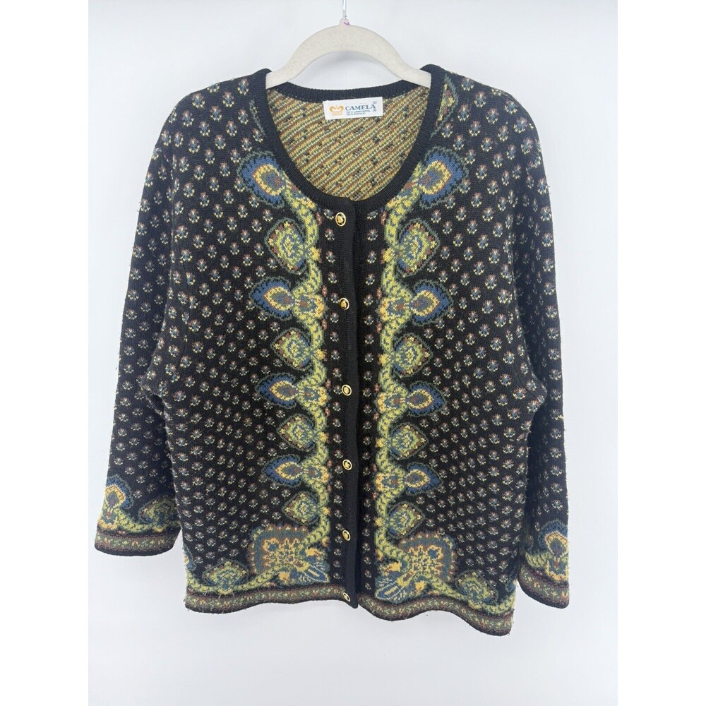 Vintage Camela Womens 36 Geometric Wool Blend Cardigan Sweater